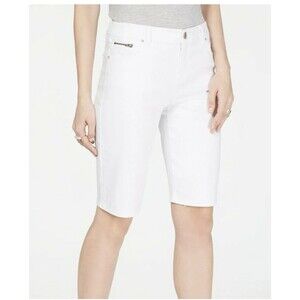 INC WOMEN Curvy Fit Mid Rise White Denim Zip Pocket Bermuda Size 8